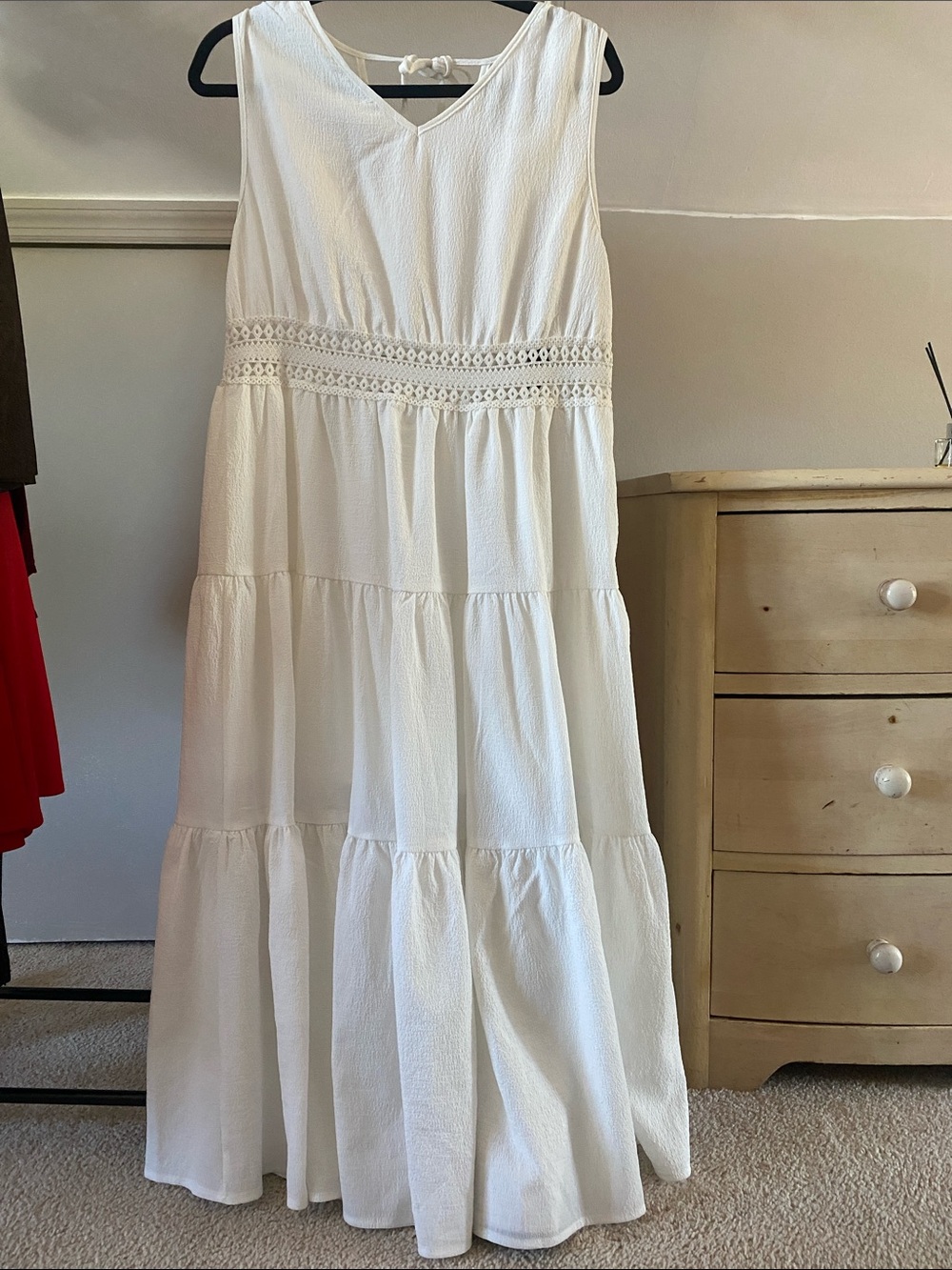 White V-Neck Tiered Maxi Dress